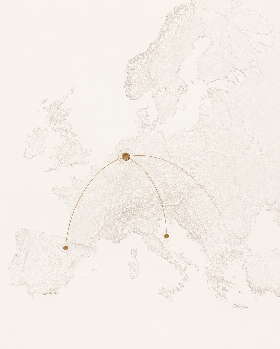Relief map of Europe showing the selected Antwerp Diamond Setters network